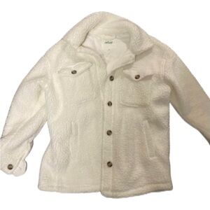 AERIE White Sherpa Shacket with Button Closure XS-S